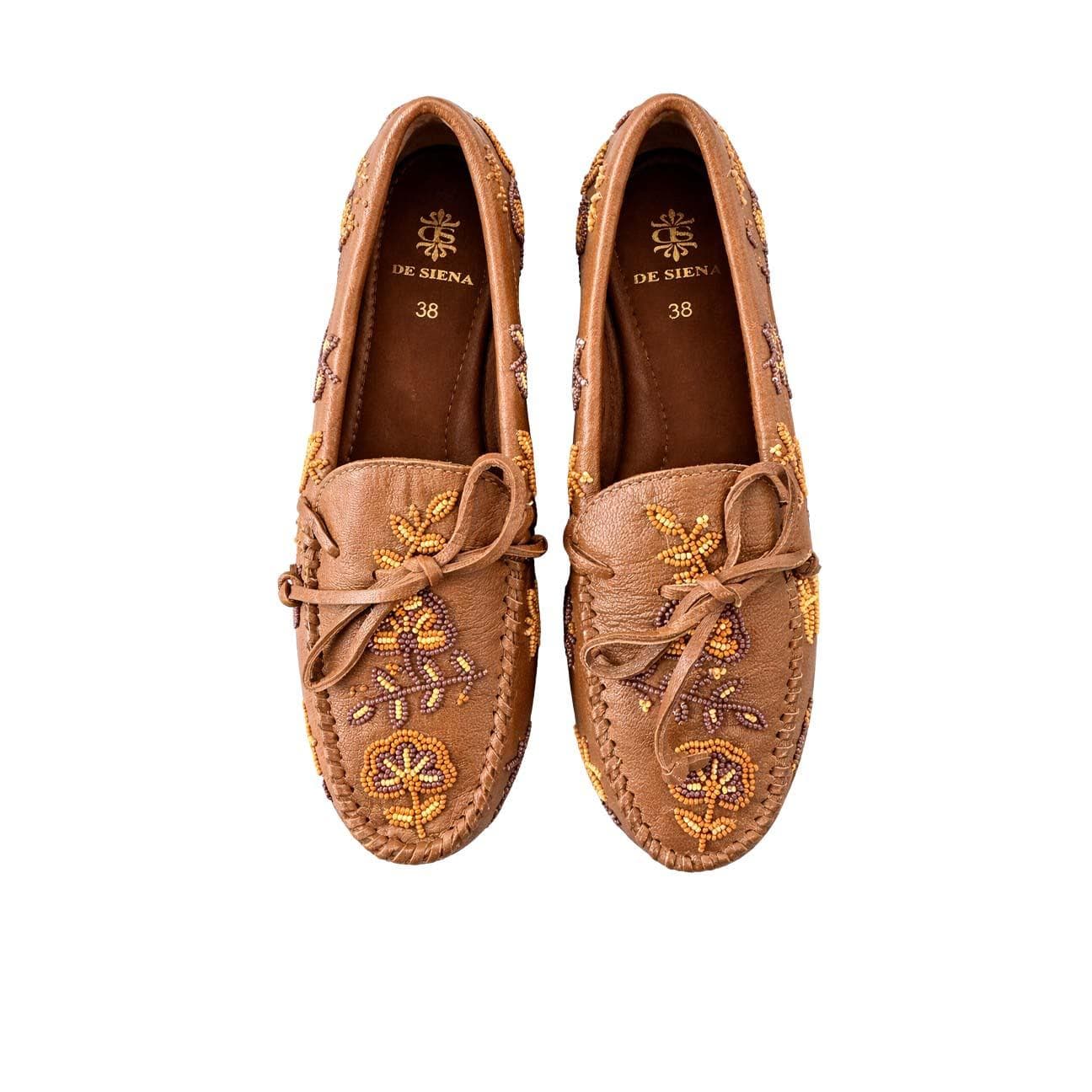 DE SIENA Mocassino donna in pelle con perline Marrone