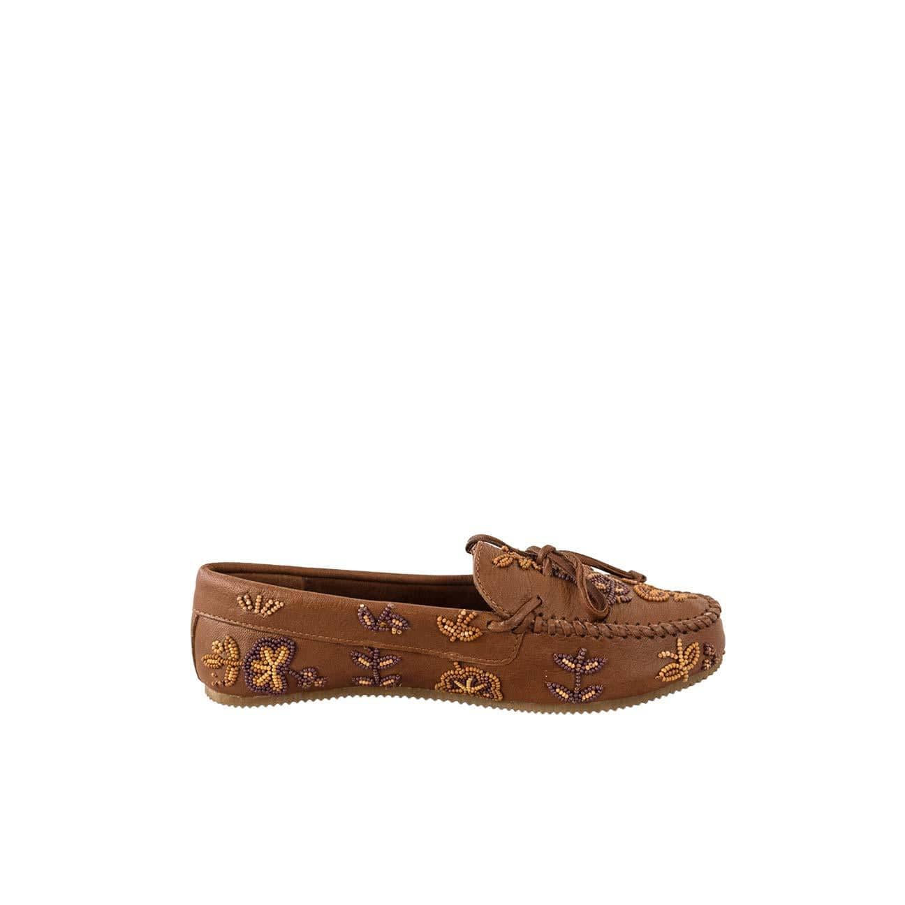 DE SIENA Mocassino donna in pelle con perline Marrone