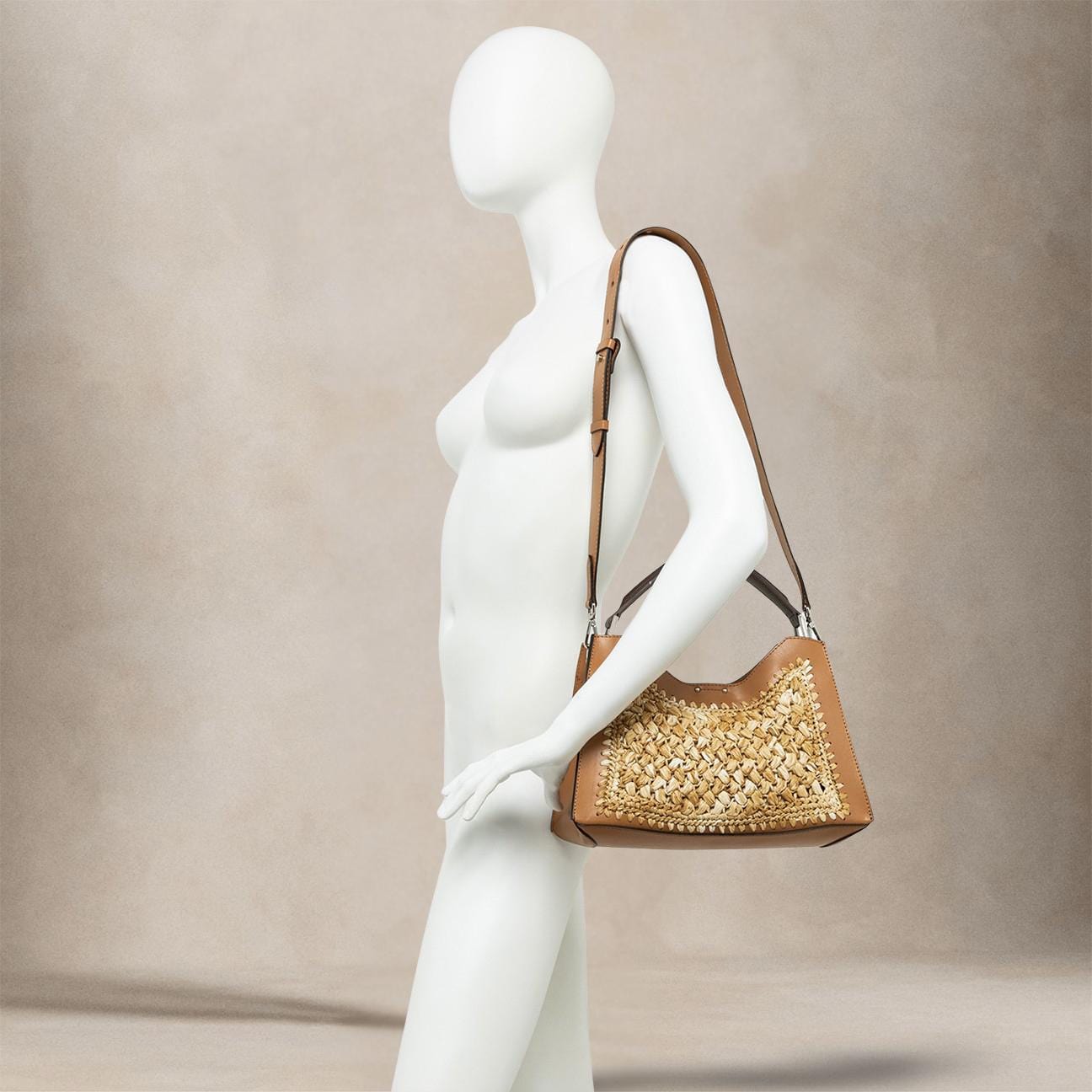 GIANNI CHIARINI Borsa donna Aurora in pelle e rafia New Cuoio