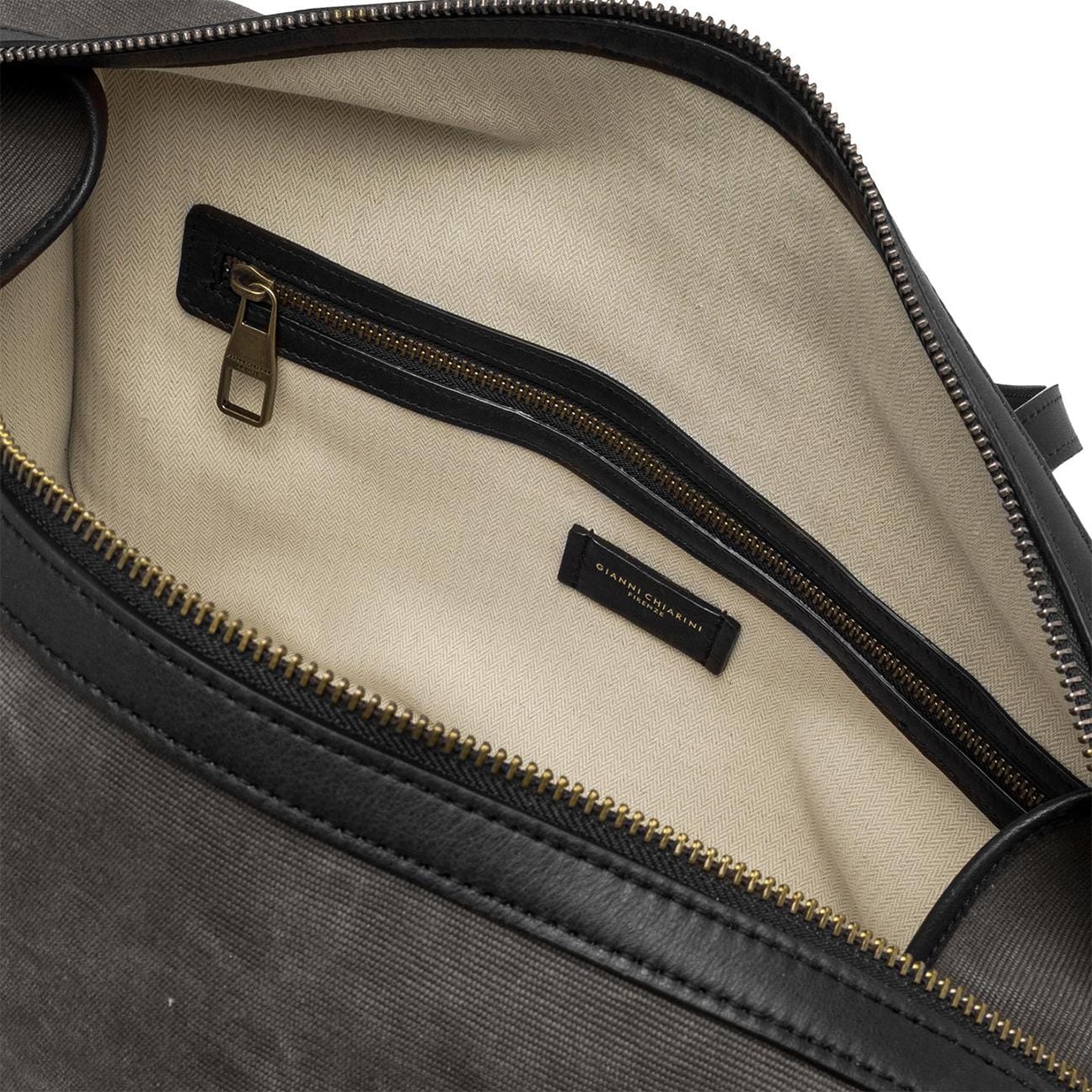 GIANNI CHIARINI Borsa uomo Berlino in canvas e pelle Grigio