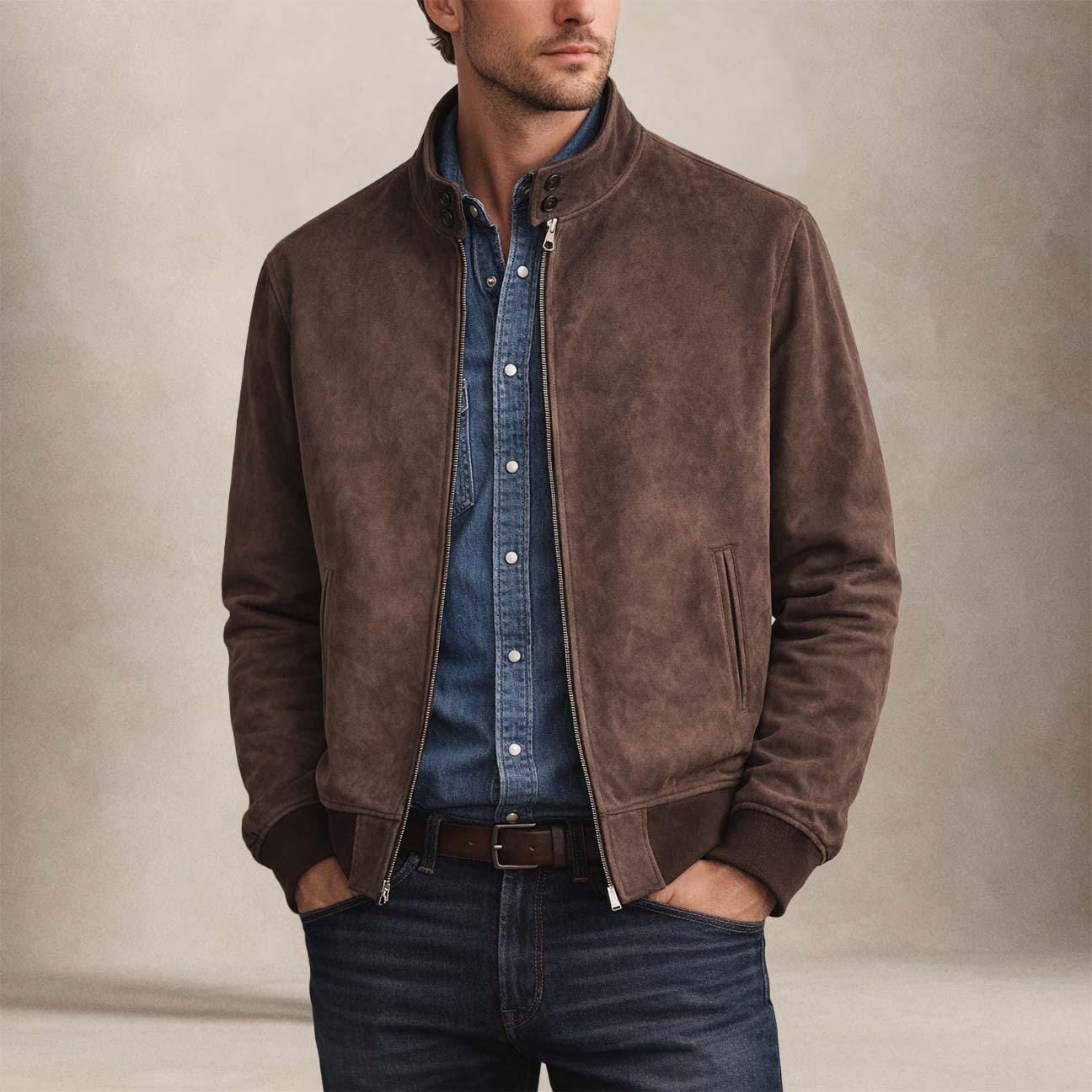 H.C.R. Giacca uomo  in suede  con zip Marrone