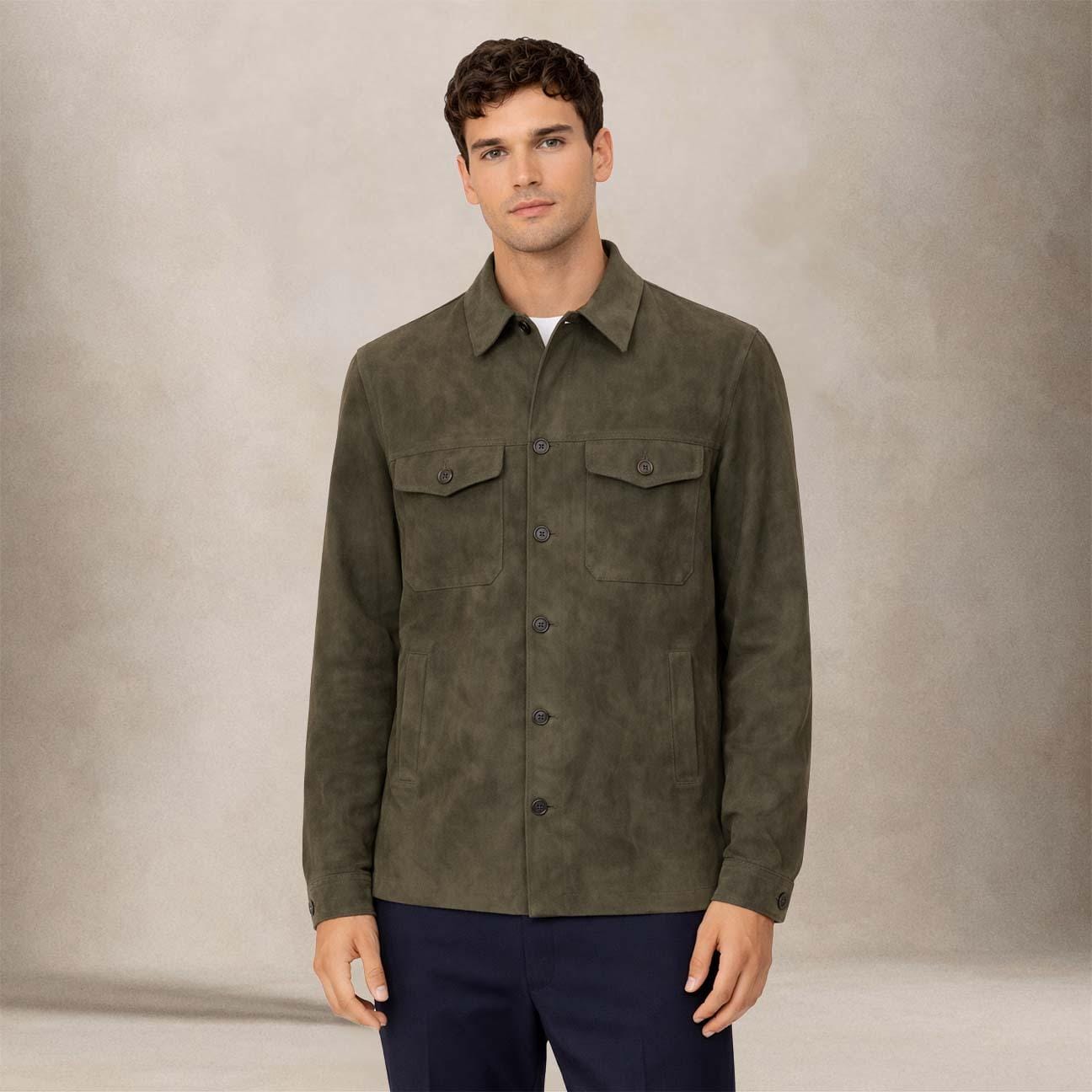 H.C.R. Overshirt uomo in suede Verde Militare
