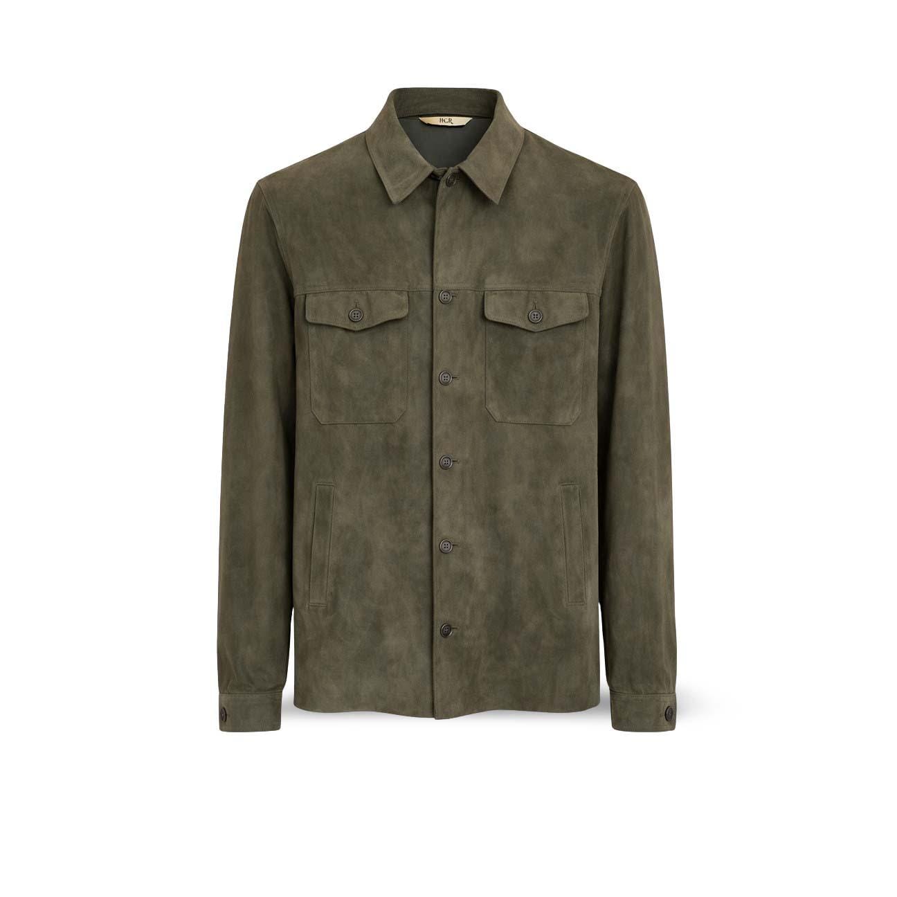 H.C.R. Overshirt uomo in suede Verde Militare