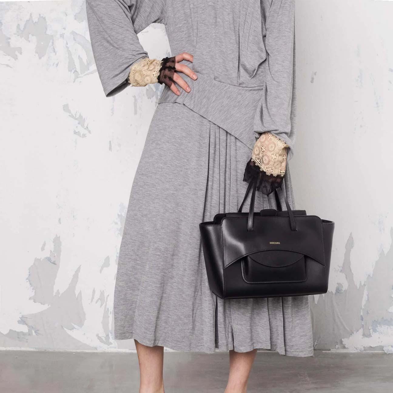 HIDESINS Borsa donna Flap M in Pelle Nero