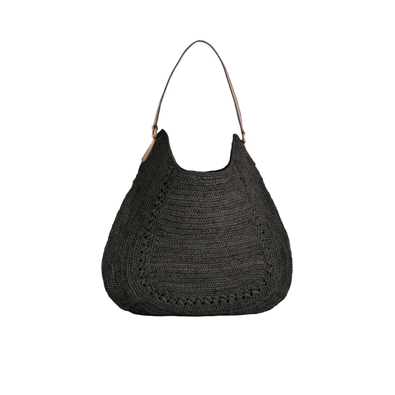 IBELIV Borsa donna Meva in rafia e pelle Nero