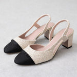 Slingback in tweed Beige e Nero FICUS FRANGE NERO PLUMA ORO ROBERTO FESTA 