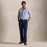 Camicia uomo Custom Fit in lino cotone seersucker Blue 710B16700 001 POLO RALPH LAUREN 