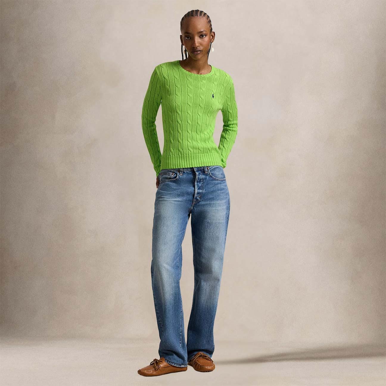 Maglia donna a trecce in cotone Lime 211971869 504 POLO RALPH LAUREN 