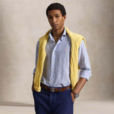 Camicia uomo Custom Fit in lino cotone seersucker Blue 710B16700 001 POLO RALPH LAUREN 