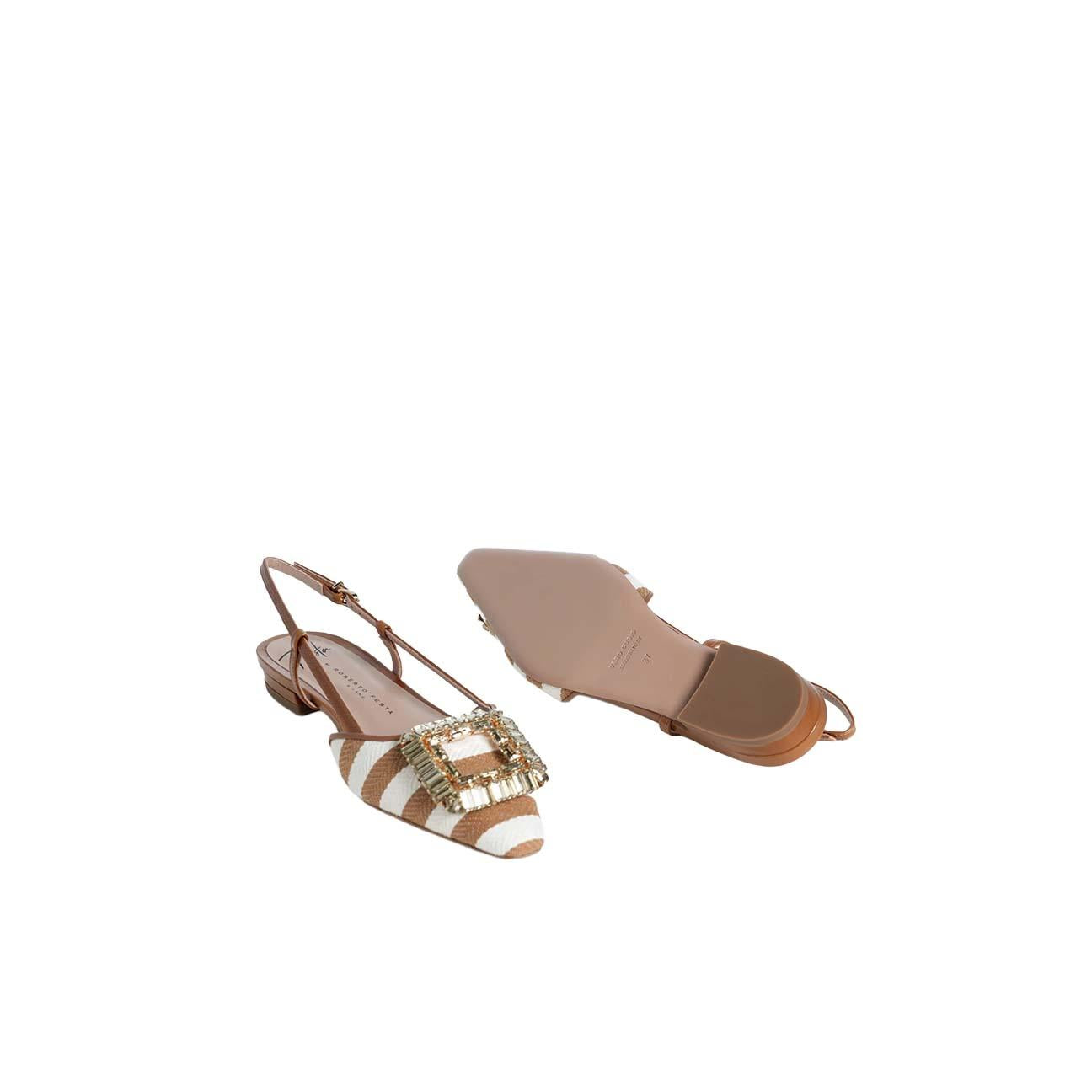 Slingback donna Mimma in tessuto a righe Beige MIMMA SAND COGNAC ROBERTO FESTA 