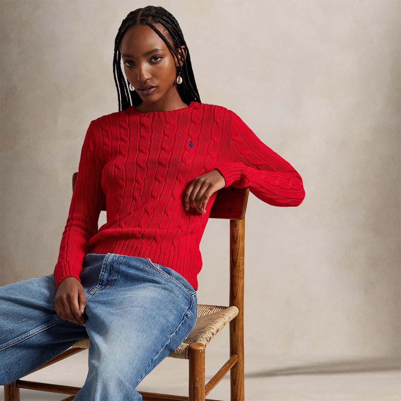 Maglia donna a trecce in cotone Rosso 211971869 502 POLO RALPH LAUREN 