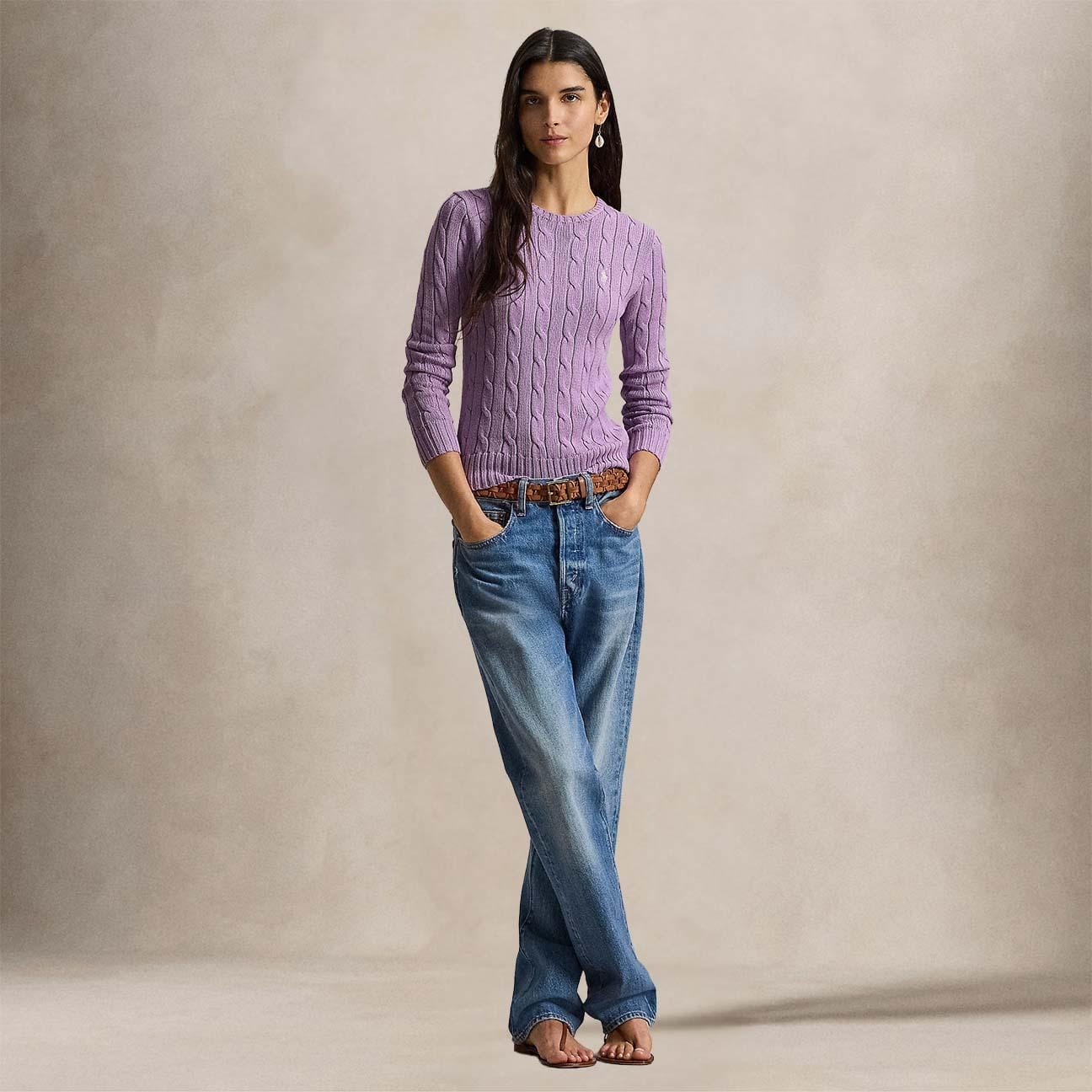 Maglia donna a trecce in cotone Mauve 211971869 505 POLO RALPH LAUREN 