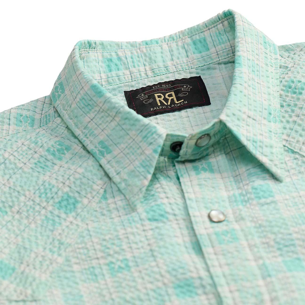 Camicia uomo  western in seersucker Slim-Fit Turchese 782P05365 001 RRL 