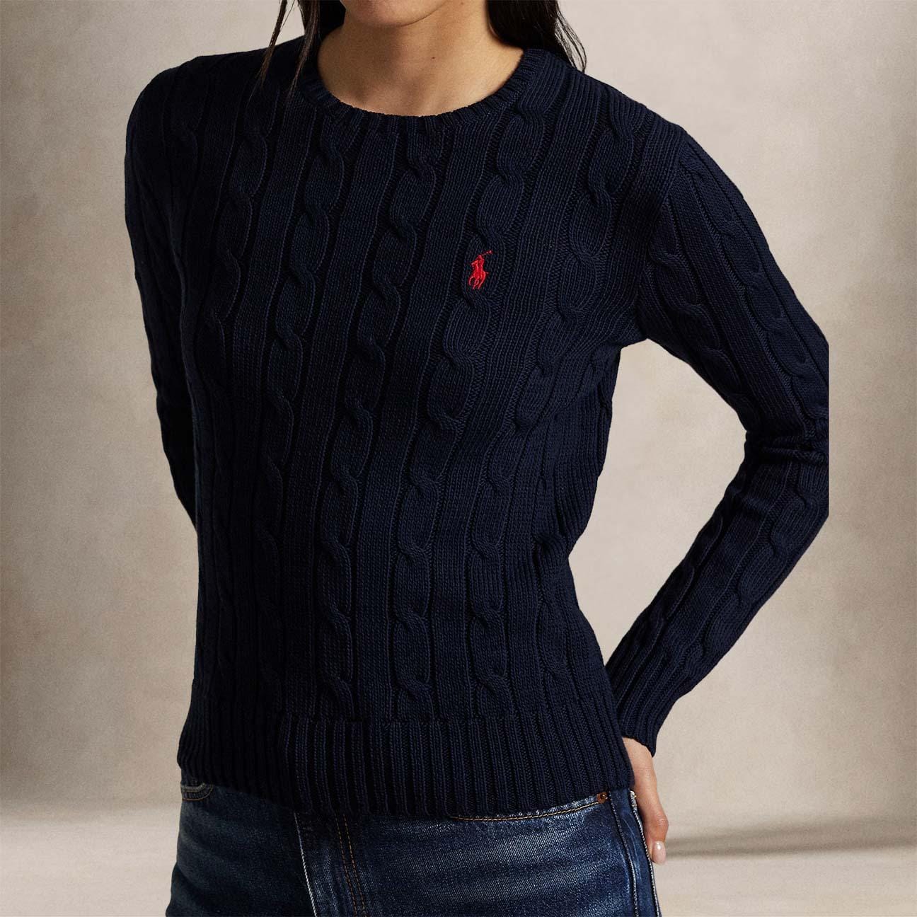 Maglia donna a trecce in cotone Blue 211971869 008 POLO RALPH LAUREN 