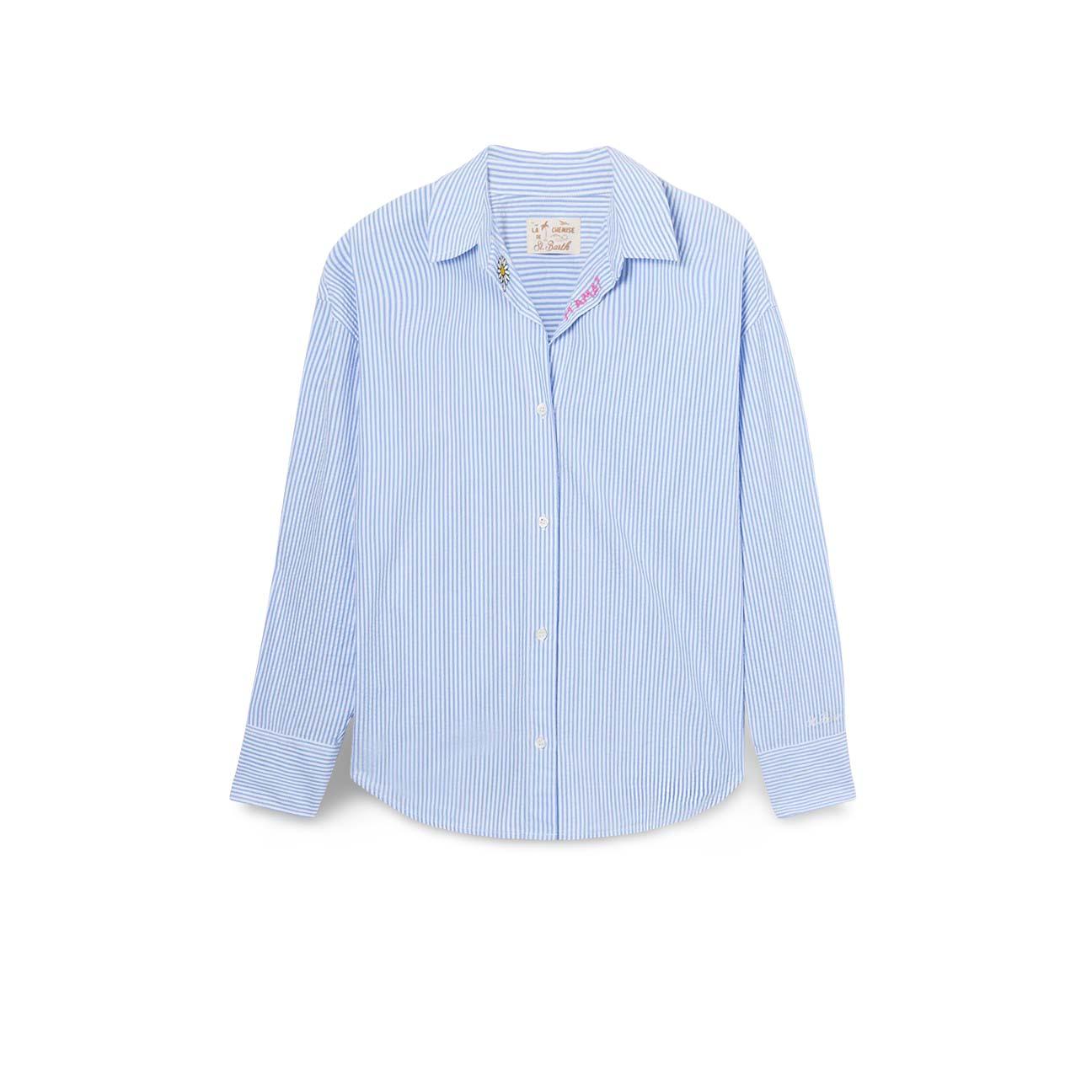 Camicia donna in cotone a righe Azzurro CYS0001 00702L  SEERSUCKER MC2 SAINT BARTH 