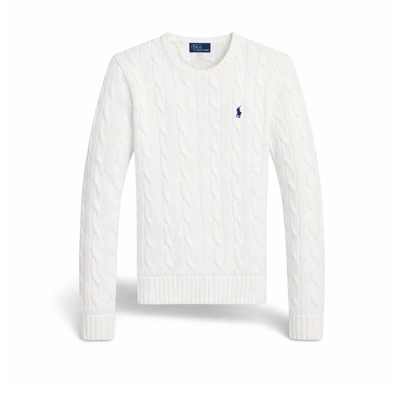 Maglia donna a trecce in cotone Bianco 211971869 007 POLO RALPH LAUREN 