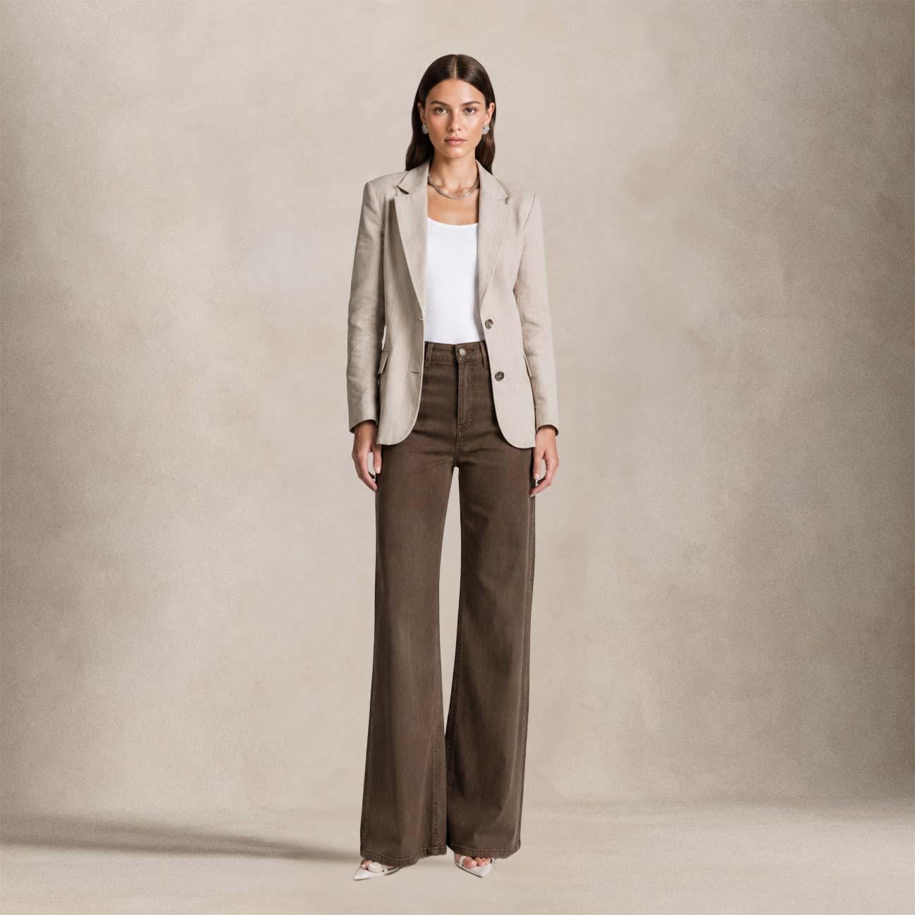 Jeans donna 138 wide leg in misto lino Marrone 138 TMLS03 193 CIOCCOLATO CIGALAS 
