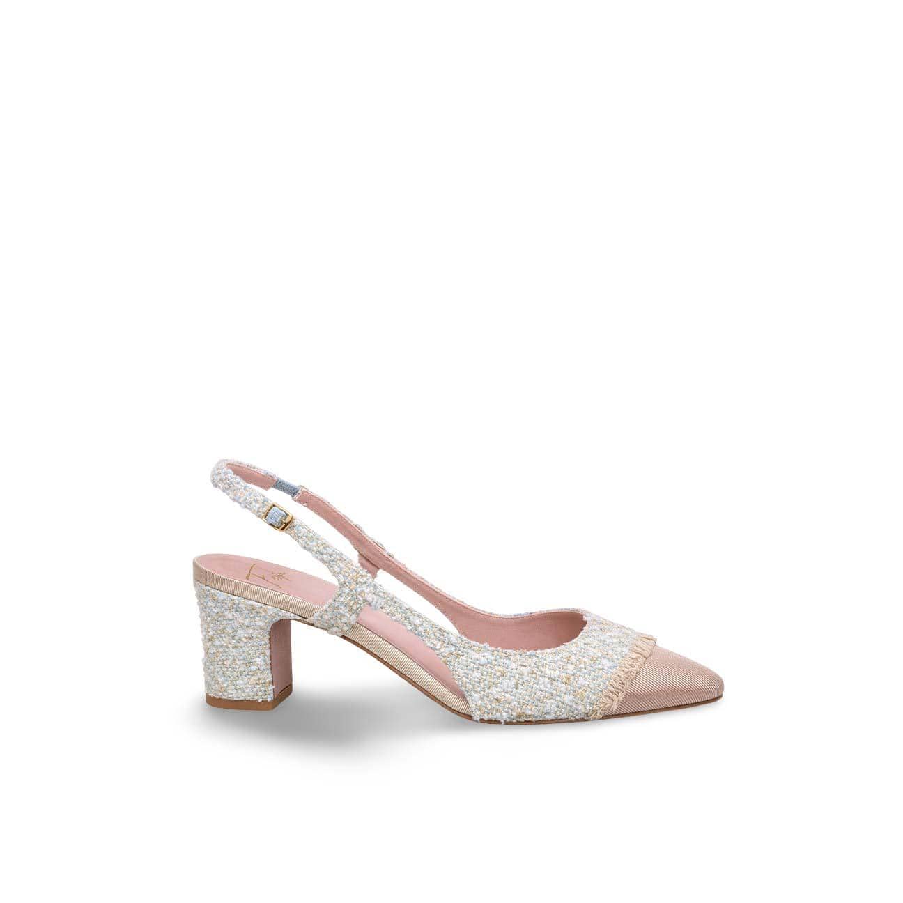 Slingback in tweed Celeste e Beige FICUS FRANGE BEIGE PLUMA XENO ROBERTO FESTA 