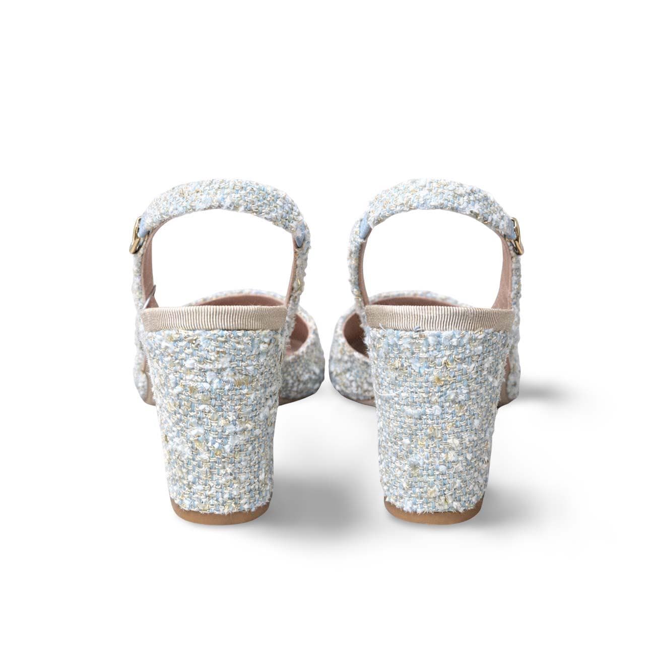 Slingback in tweed Celeste e Beige FICUS FRANGE BEIGE PLUMA XENO ROBERTO FESTA 