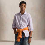 Camicia uomo Custom Fit in lino cotone seersucker Mauve 710B16700 003 POLO RALPH LAUREN 