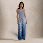Pantalone donna in seta stampata Azzurro ALOE PT111094 518116 PIERRE LOUIS MASCIA 