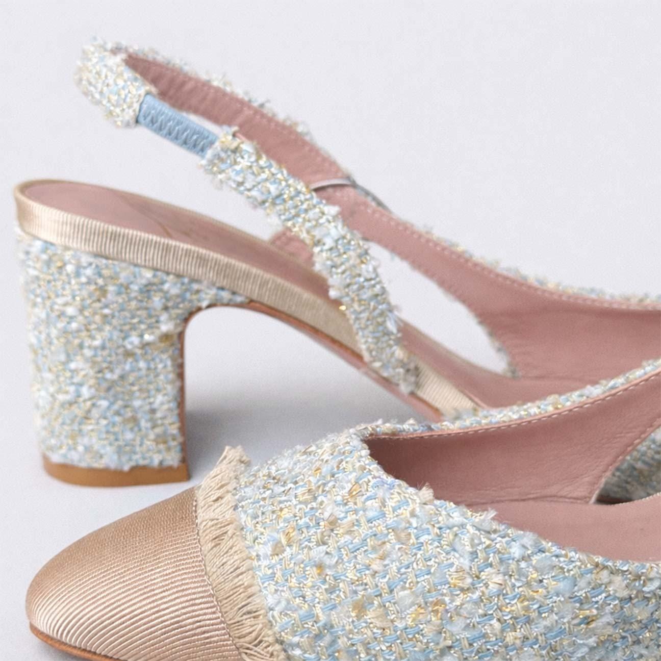 Slingback in tweed Celeste e Beige FICUS FRANGE BEIGE PLUMA XENO ROBERTO FESTA 