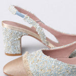 Slingback in tweed Celeste e Beige FICUS FRANGE BEIGE PLUMA XENO ROBERTO FESTA 
