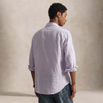 Camicia uomo Custom Fit in lino cotone seersucker Mauve 710B16700 003 POLO RALPH LAUREN 