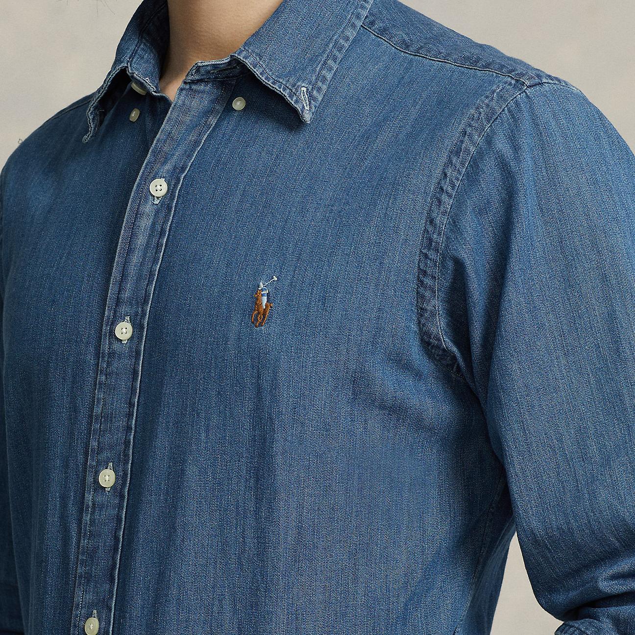 Camicia uomo in denim Custom Fit Blue 710792043 001 POLO RALPH LAUREN 