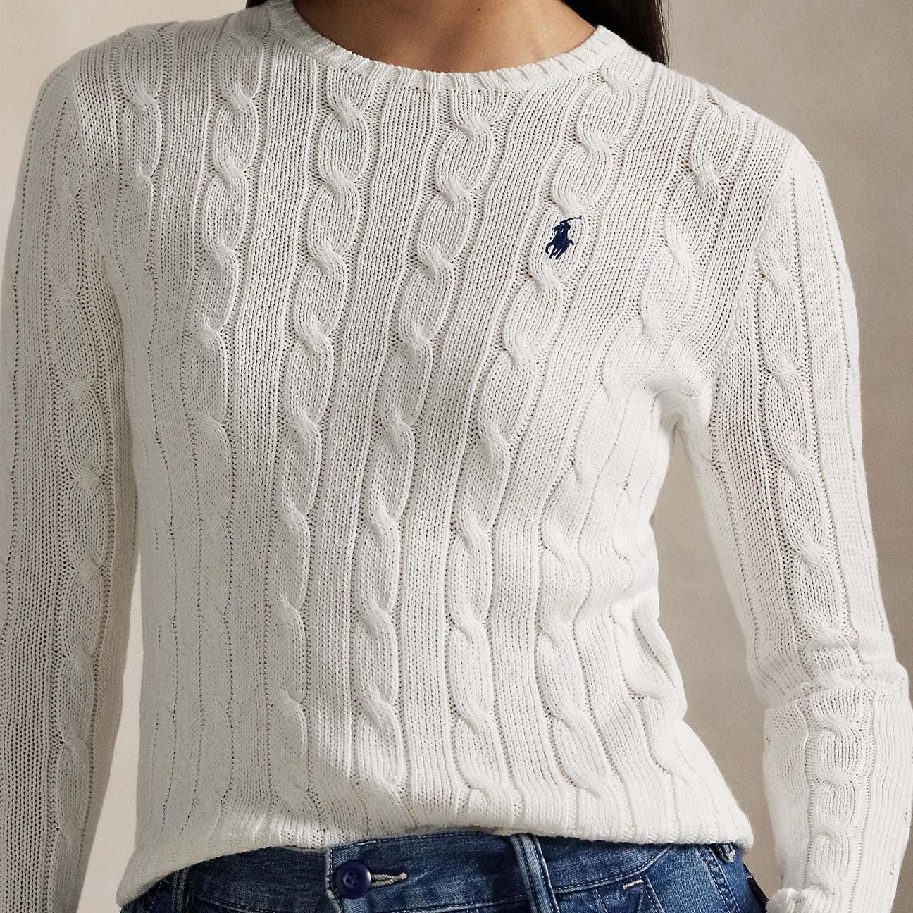 Maglia donna a trecce in cotone Bianco 211971869 007 POLO RALPH LAUREN 