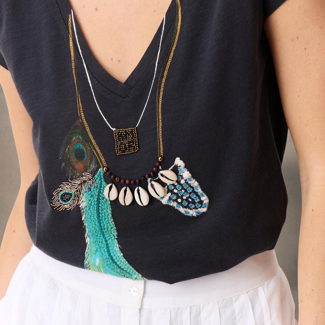 LEON & HARPER T-Shirt donnaTonton Feathers in cotone Carbone