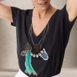 LEON & HARPER T-Shirt donnaTonton Feathers in cotone Carbone