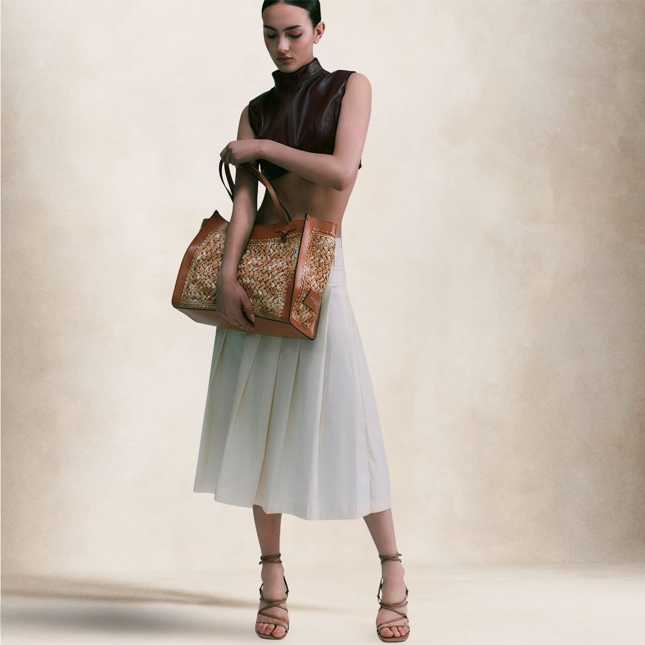 MARCELLA CLUB Borsa donna Marcella in rafia e pelle New Cuoio