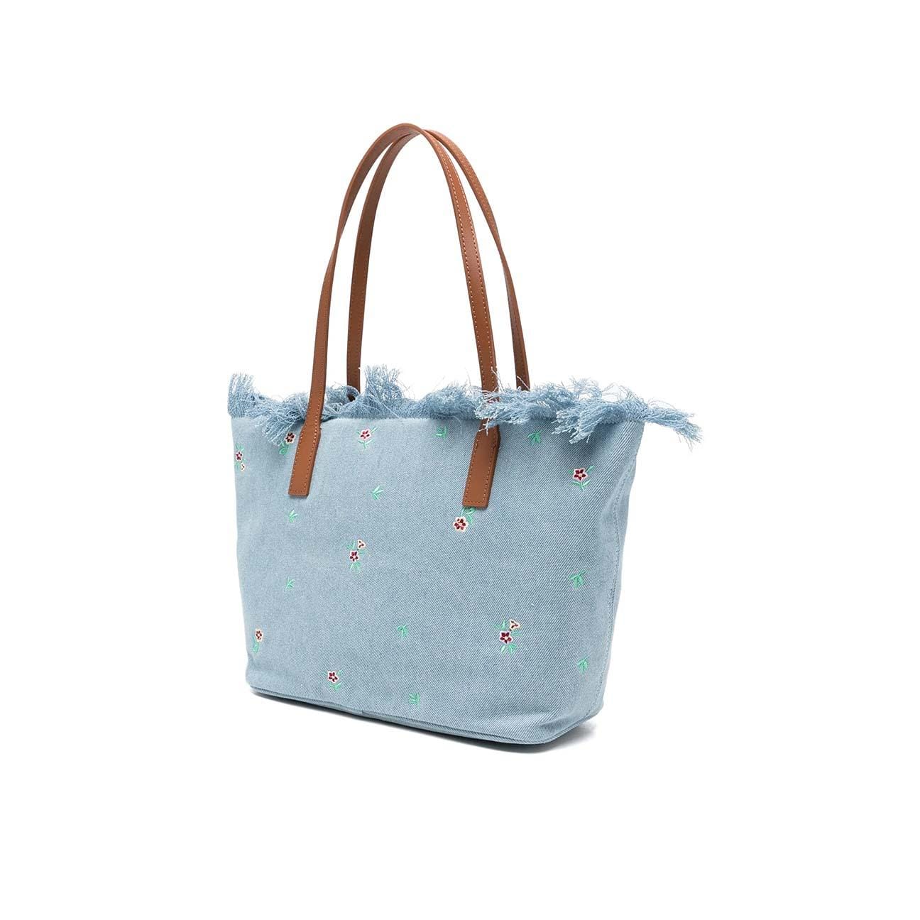 MC2 SAINT BARTH Borsa donna City bag media in denim ricamo Fiori
