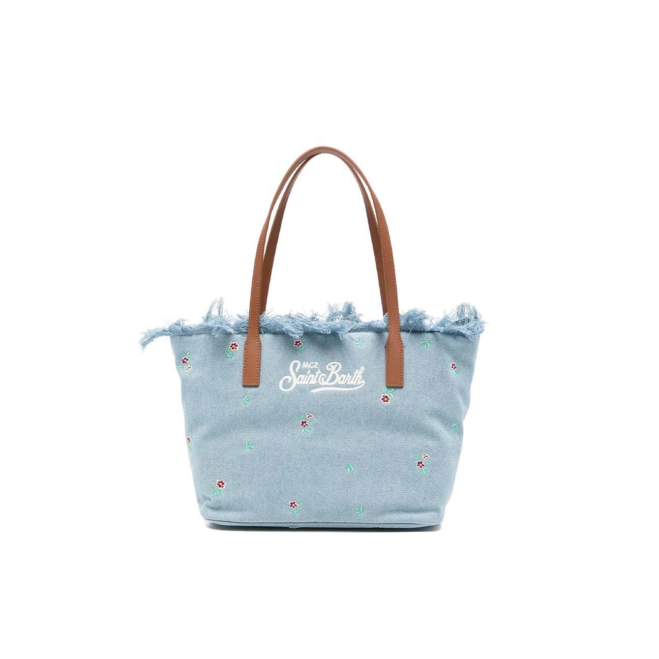 MC2 SAINT BARTH Borsa donna City bag media in denim ricamo Fiori