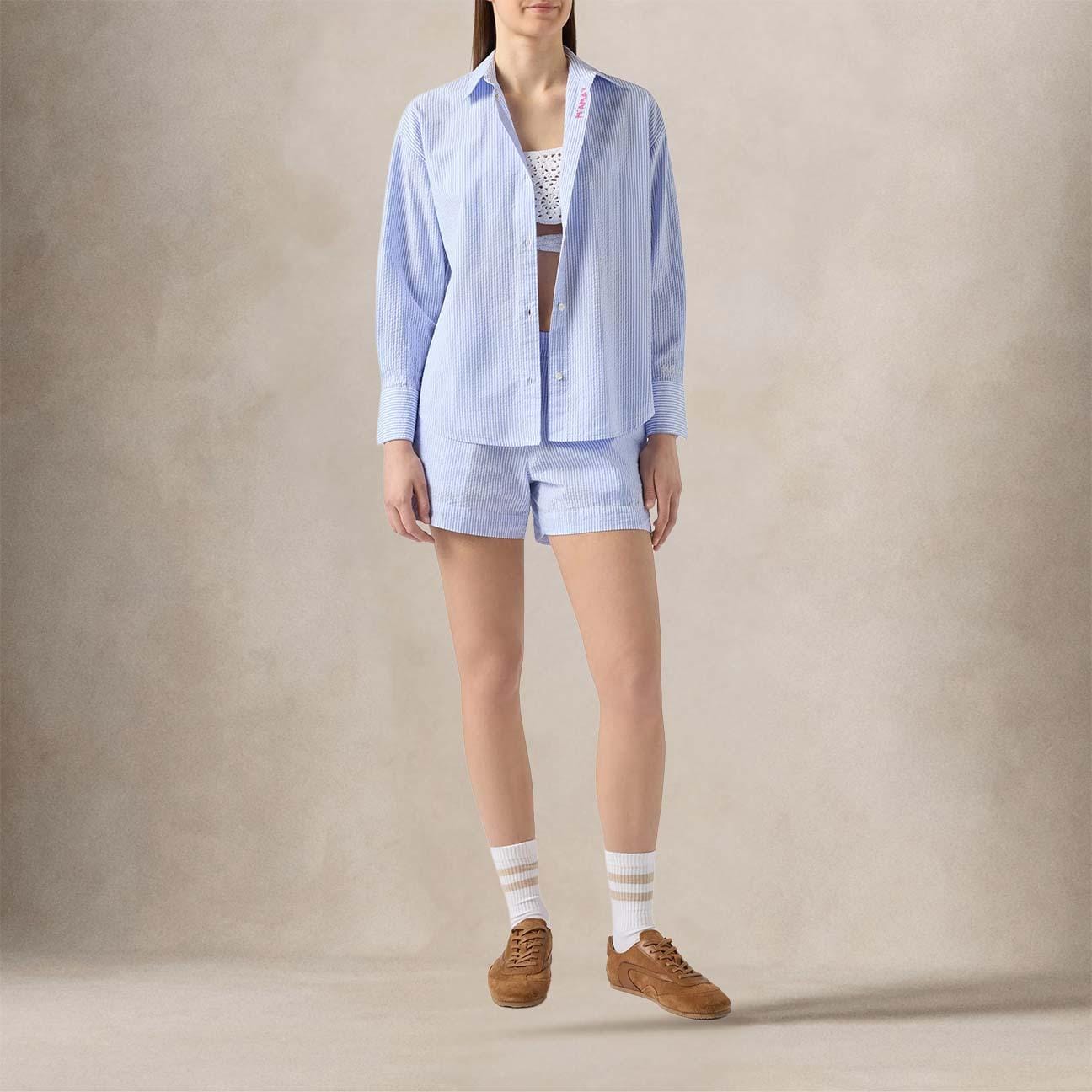 MC2 SAINT BARTH Camicia donna in cotone a righe Azzurro
