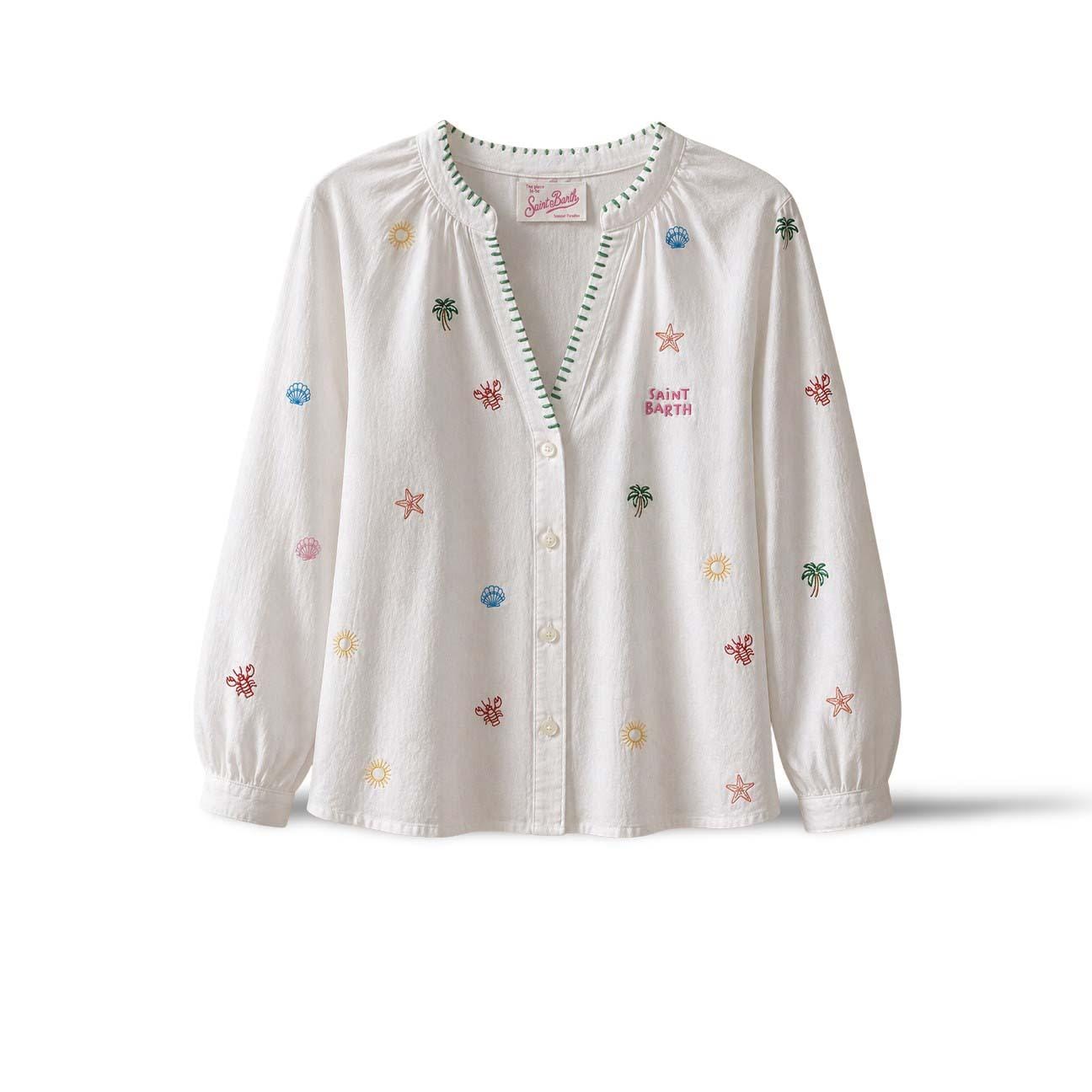 MC2 SAINT BARTH Camicia donna in cotone con ricami Bianco