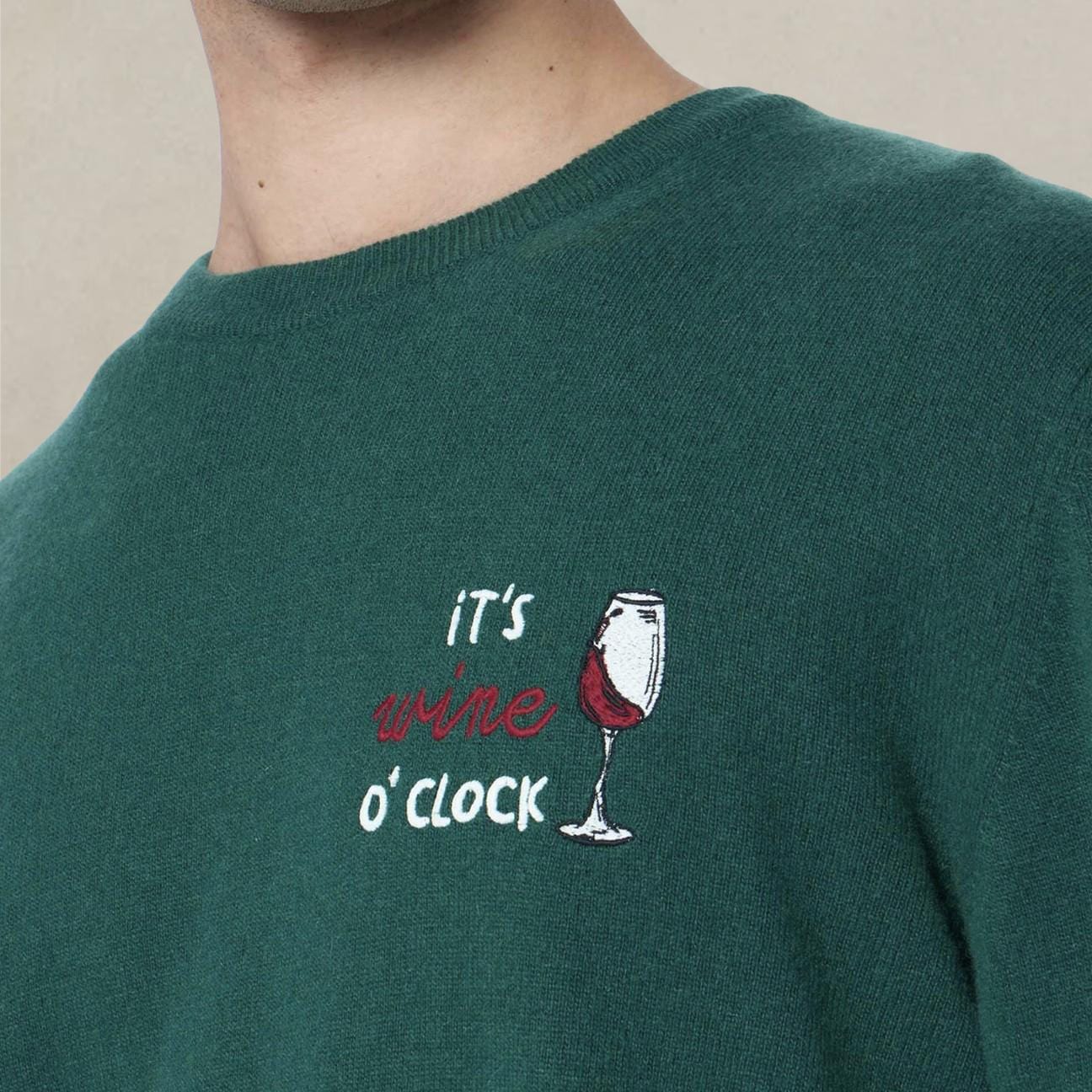 MC2 SAINT BARTH Maglione da uomo Heron con ricamo Wine o'clock Verde