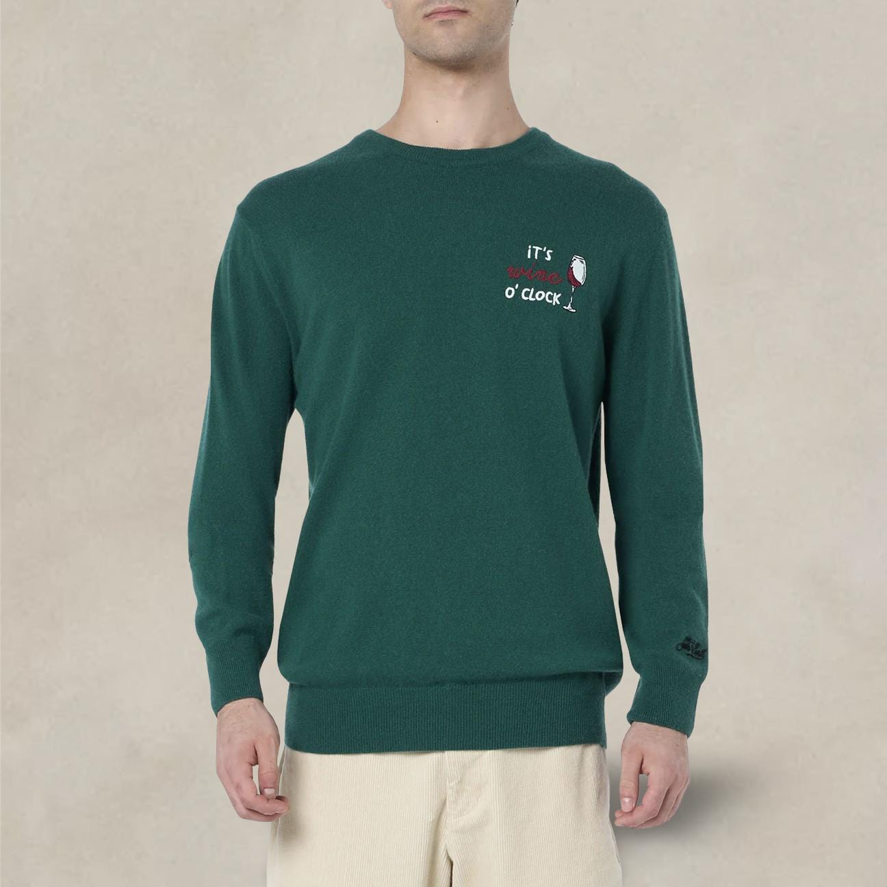 MC2 SAINT BARTH Maglione da uomo Heron con ricamo Wine o'clock Verde