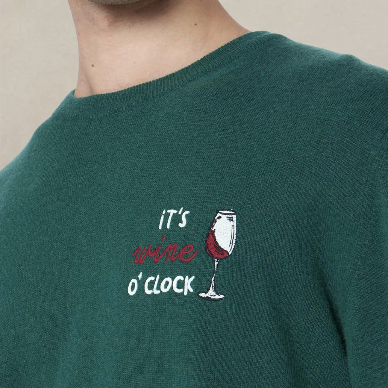 MC2 SAINT BARTH Maglione da uomo Heron con ricamo Wine o'clock Verde