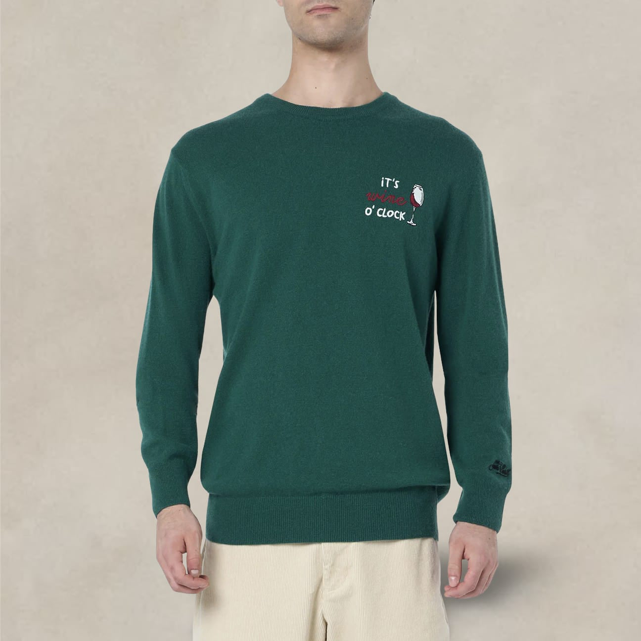 MC2 SAINT BARTH Maglione da uomo Heron con ricamo Wine o'clock Verde