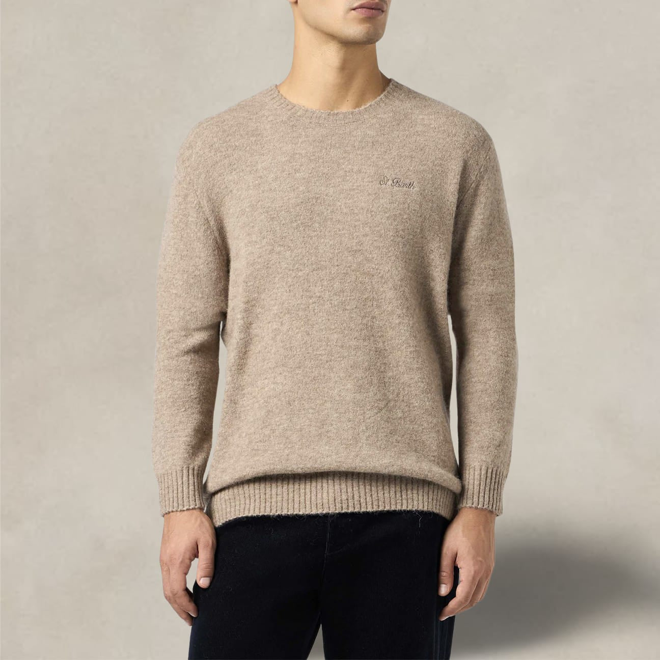 MC2 SAINT BARTH Maglione da uomo Regent girocollo elasticizzato Beige