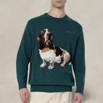 MC2 SAINT BARTH Maglione da uomo verde Airone con stampa basset hound