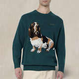 MC2 SAINT BARTH Maglione da uomo verde Airone con stampa basset hound
