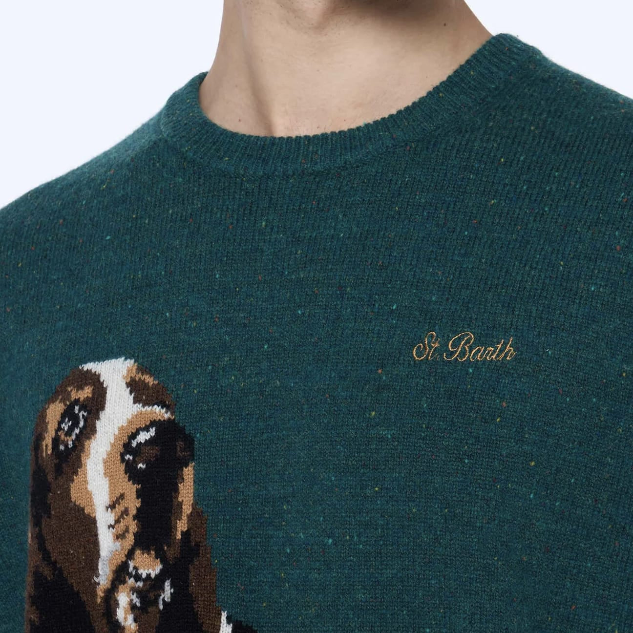 MC2 SAINT BARTH Maglione da uomo verde Airone con stampa basset hound