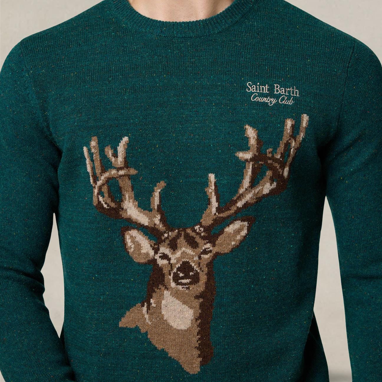 MC2 SAINT BARTH Maglione da uomo verde Airone con stampa Deer  Verde