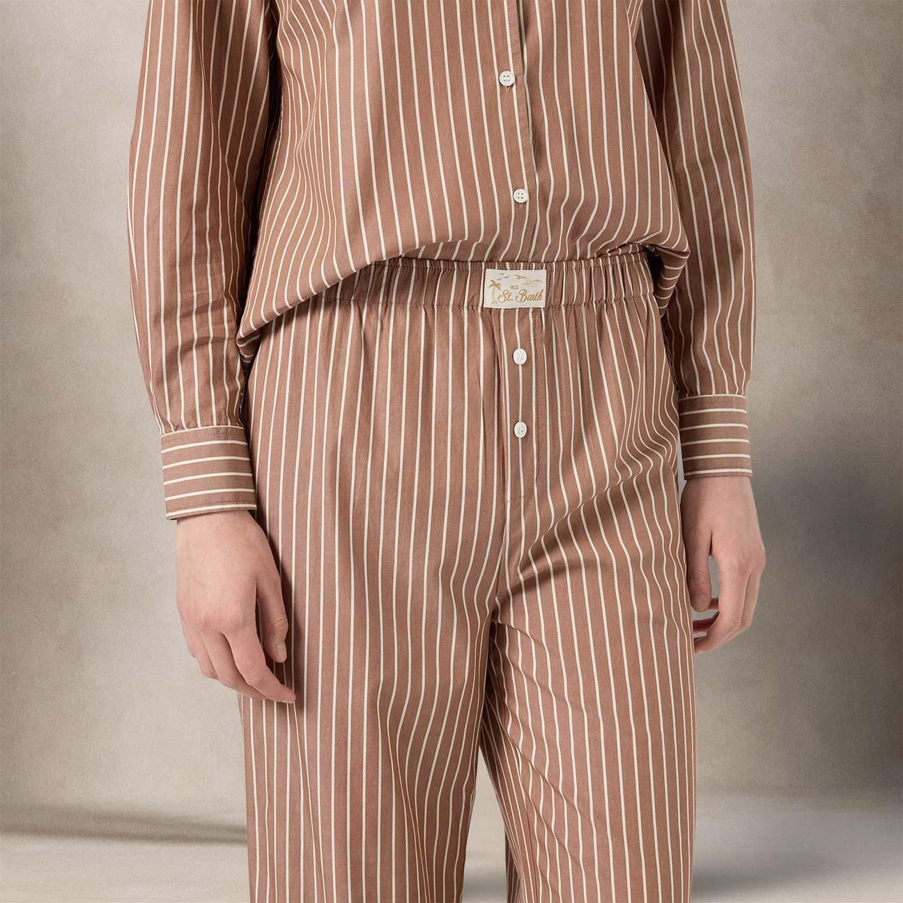 MC2 SAINT BARTH Pantaloni donna Doha in popeline a righe Marrone Bianco