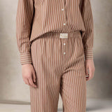 MC2 SAINT BARTH Pantaloni donna Doha in popeline a righe Marrone Bianco