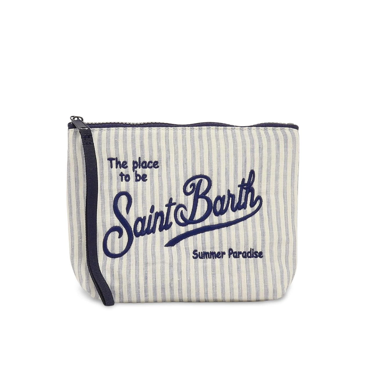 MC2 SAINT BARTH Pochette Aline in lino a righe Azzurro