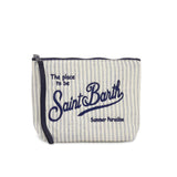 MC2 SAINT BARTH Pochette Aline in lino a righe Azzurro